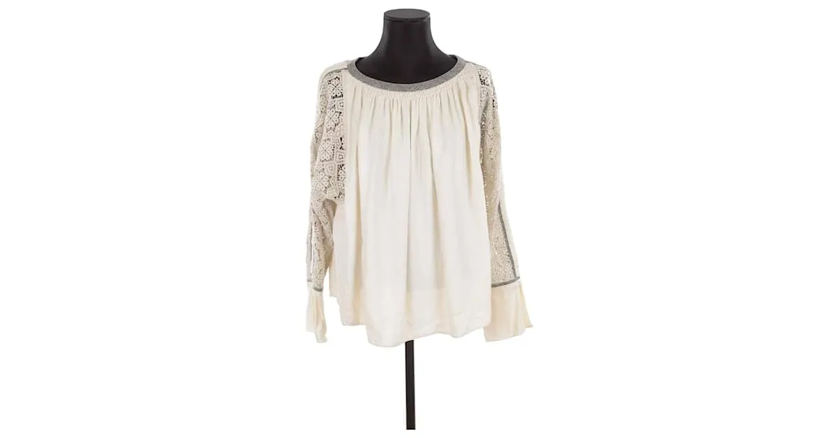 Chloé Top de lino de manga larga Crudo 