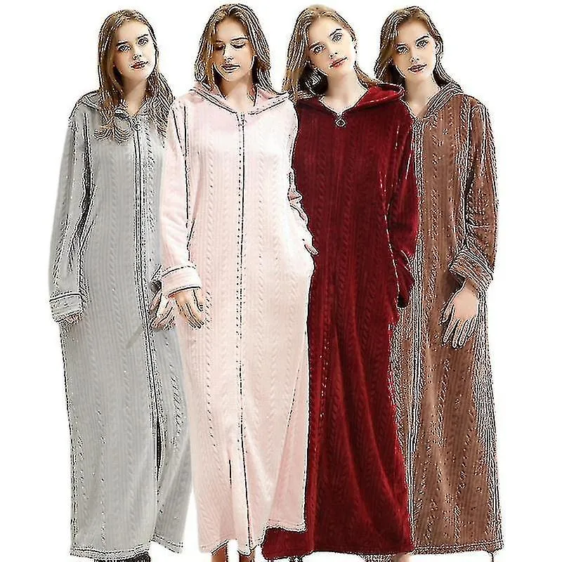 Damas Vestido de vestir con capucha Bata de baño Cálido Suave De mujer Lana Cremallera Túnicas largas