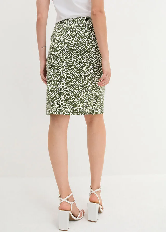 Falda de punto Caqui oscuro/blanco lana estampado