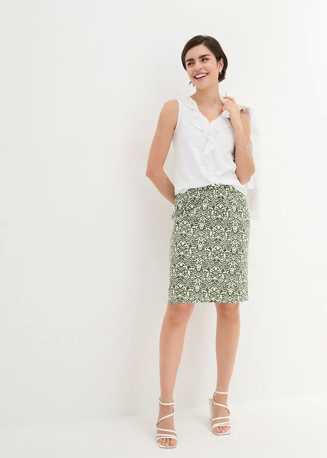 Falda de punto Caqui oscuro/blanco lana estampado