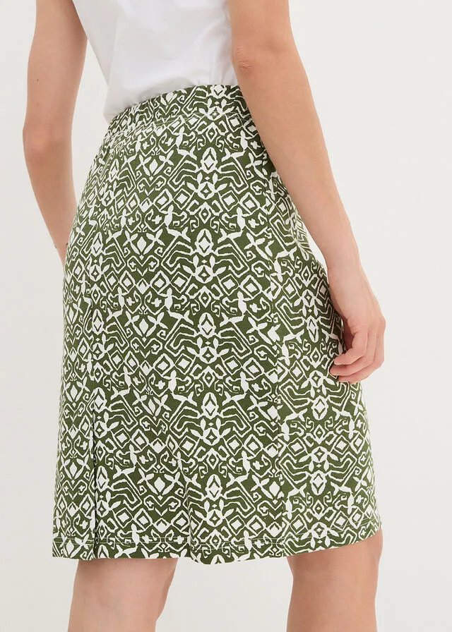 Falda de punto Caqui oscuro/blanco lana estampado