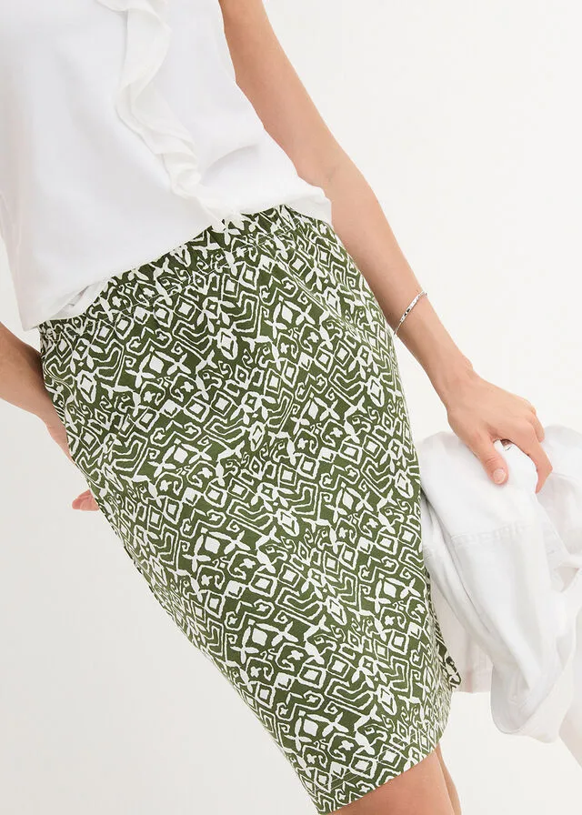 Falda de punto Caqui oscuro/blanco lana estampado