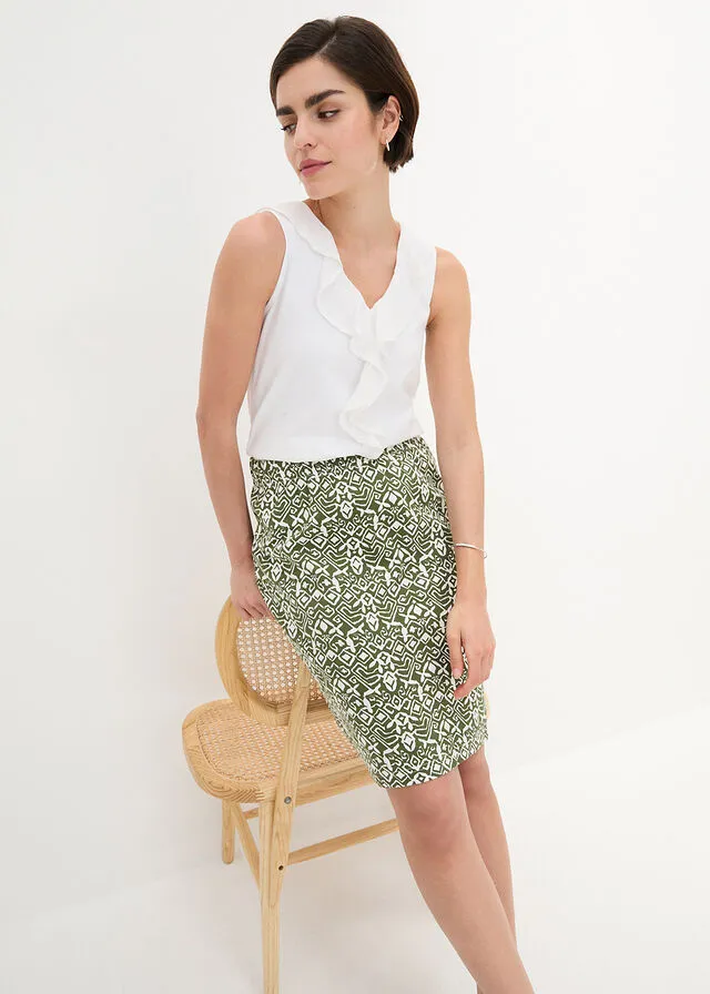 Falda de punto Caqui oscuro/blanco lana estampado