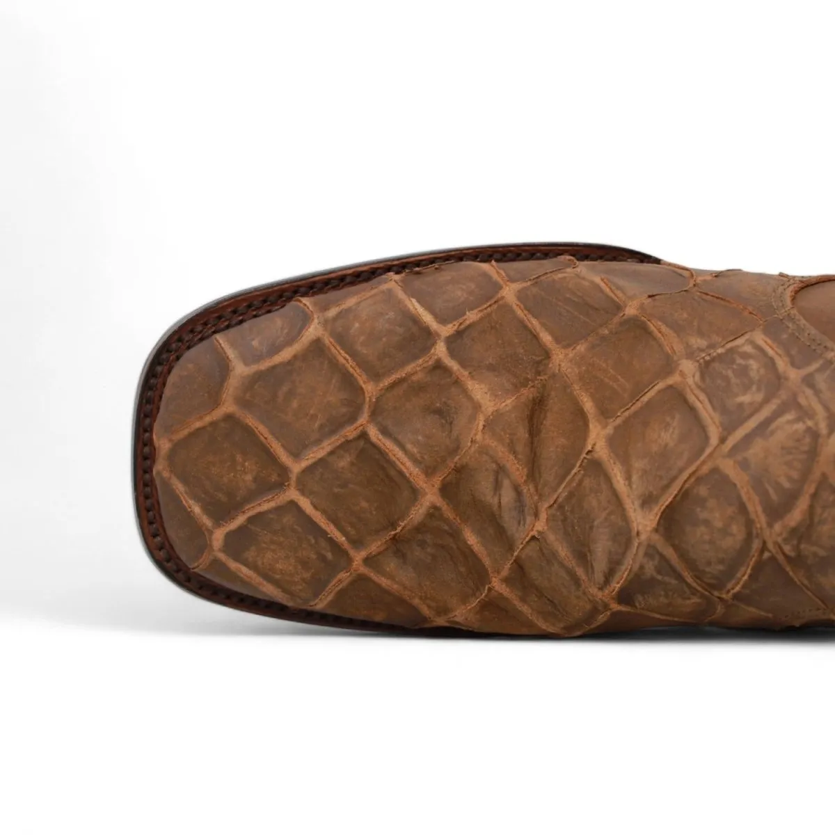 FISH PRINT LEATHER SQUARE TOE ANKLE BOOTS  CINNAMON