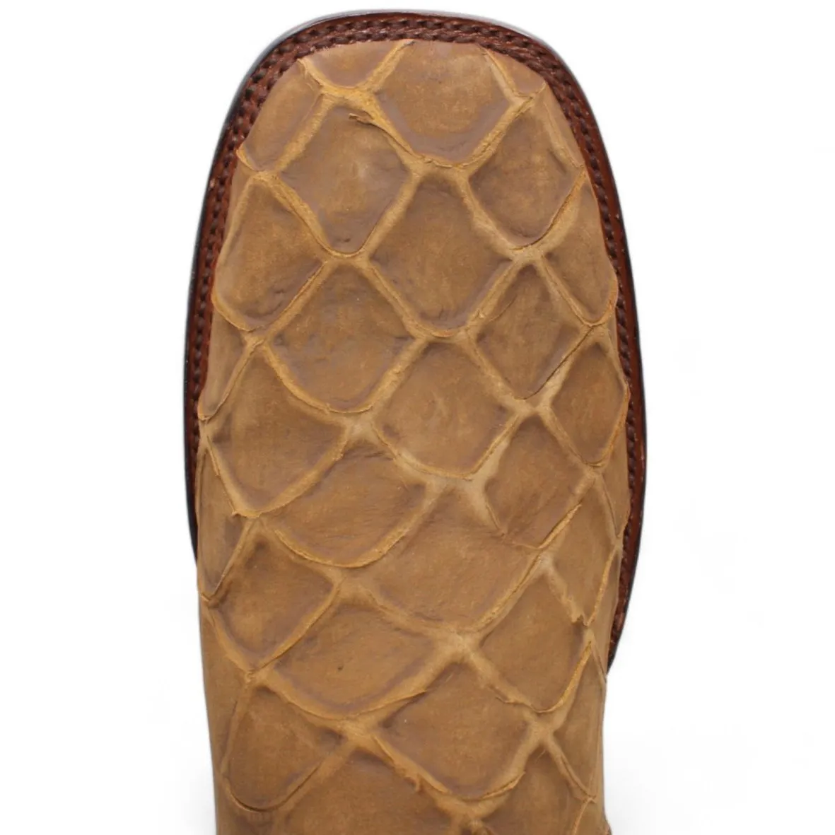 FISH PRINT LEATHER SQUARE TOE ANKLE BOOTS  HONEY