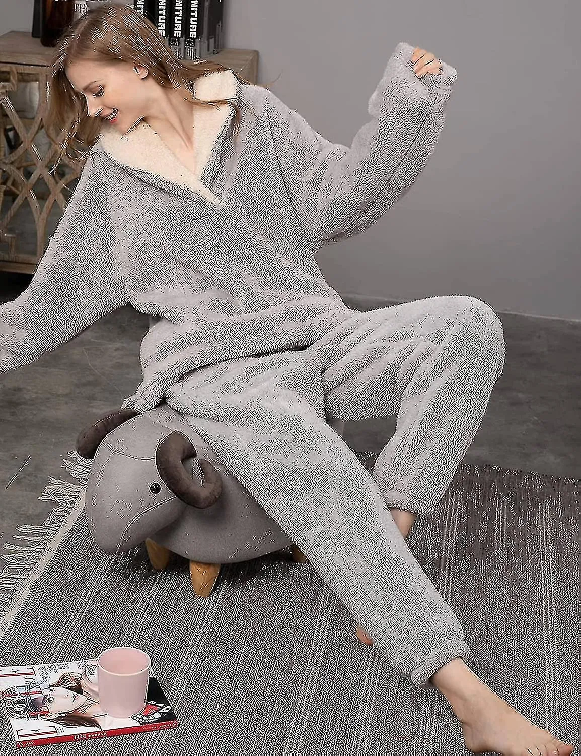 FLEECE PAJAMAS FOR WOMEN SOFT COMFY FLUFFY PAJAMAS SET PULLOVER PANTS PLUSH WARM CLOTHES FOR WINTER SLEEPWEARAM