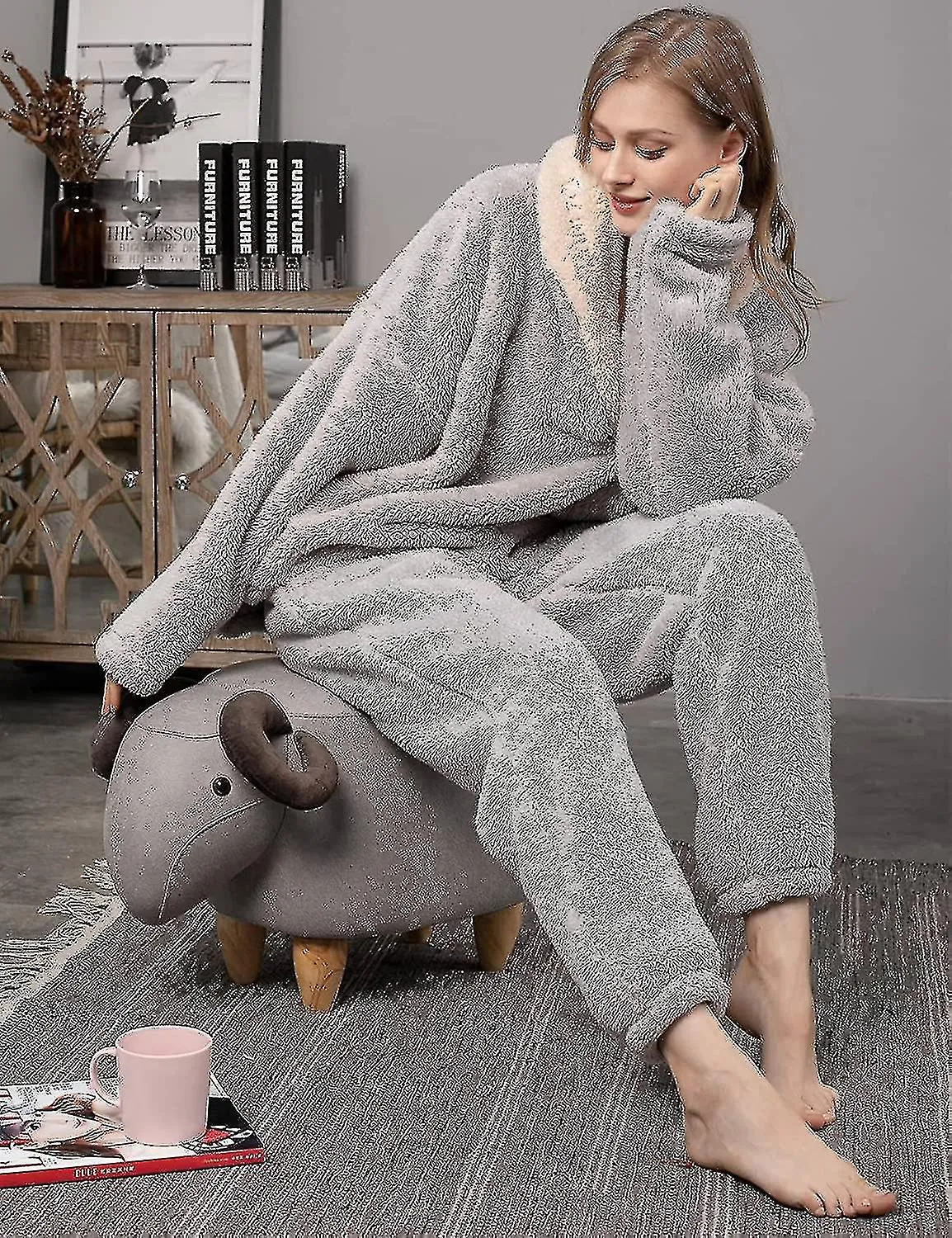 FLEECE PAJAMAS FOR WOMEN SOFT COMFY FLUFFY PAJAMAS SET PULLOVER PANTS PLUSH WARM CLOTHES FOR WINTER SLEEPWEARAM