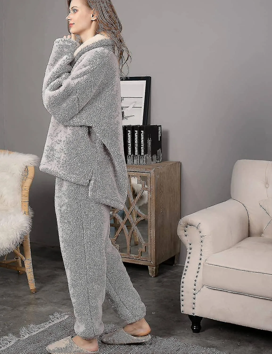 FLEECE PAJAMAS FOR WOMEN SOFT COMFY FLUFFY PAJAMAS SET PULLOVER PANTS PLUSH WARM CLOTHES FOR WINTER SLEEPWEARAM