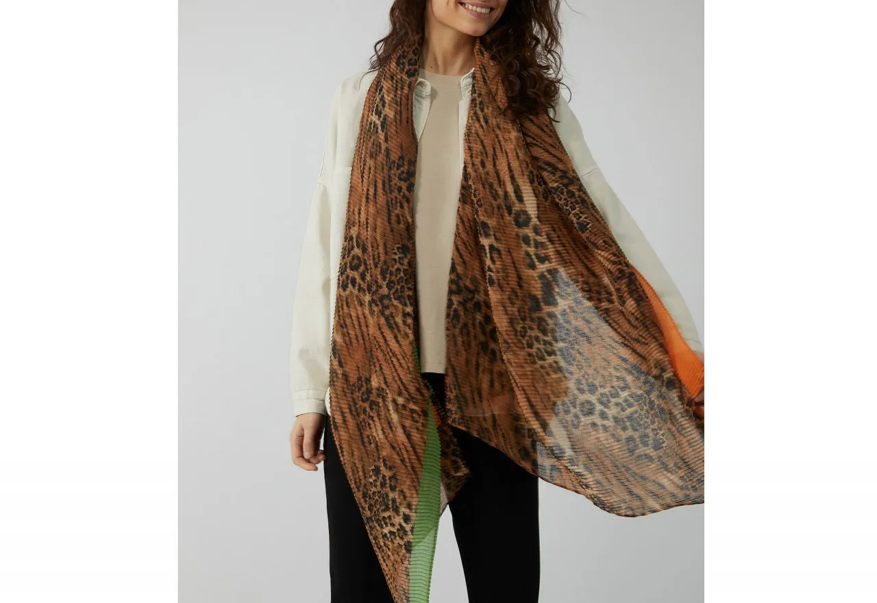 Foulard Marron Estampado Animal Print Filo Naranja