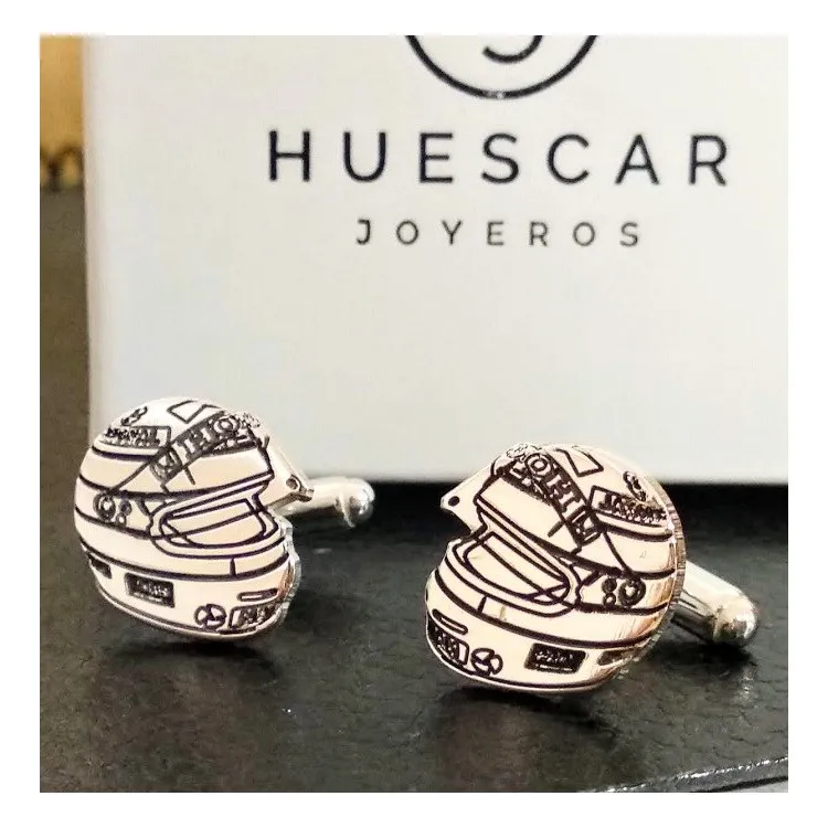 Gemelos Casco Moto en plata de ley fabricación artesanal