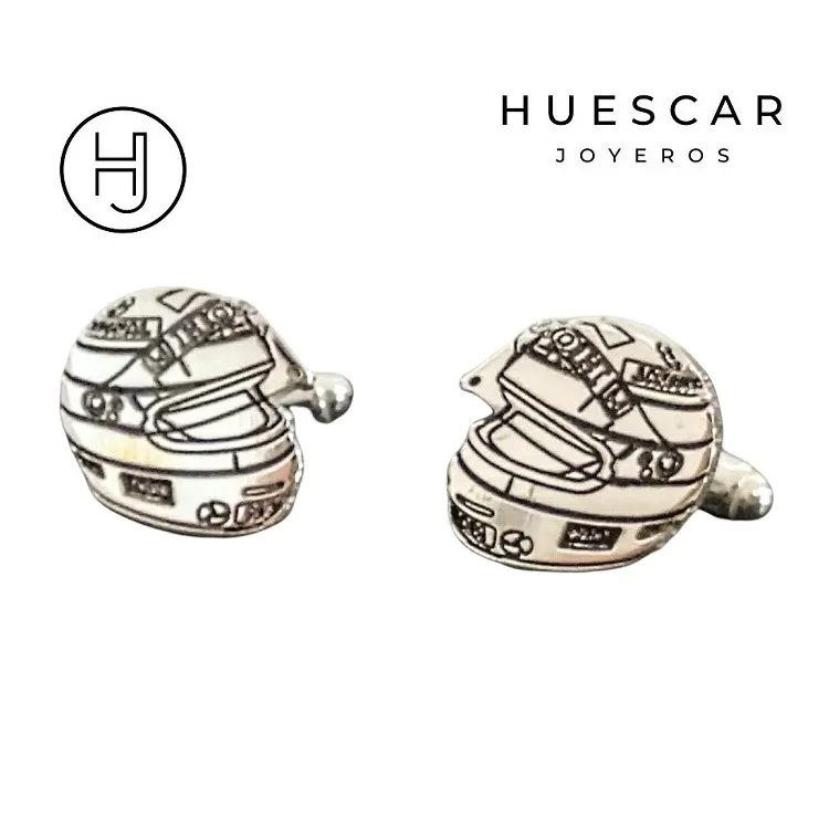 Gemelos Casco Moto en plata de ley fabricación artesanal