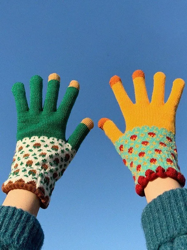 Guantes para pantalla táctil jacquard con bloques de color