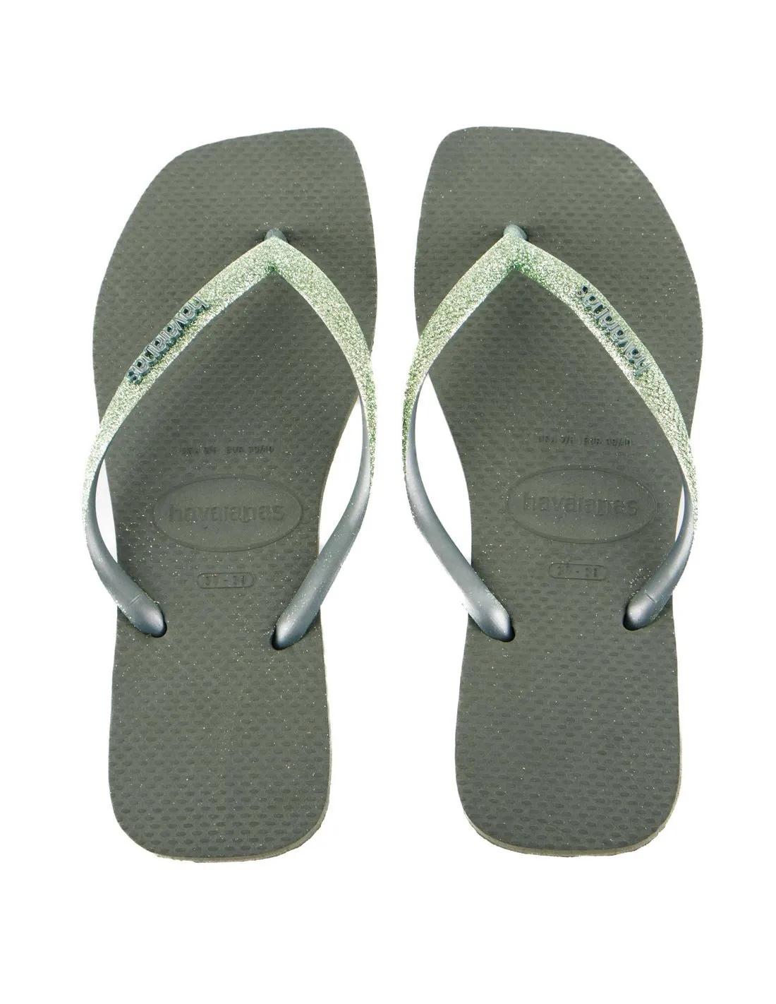 HAVAIANAS  CHANCLAS VERDE OLIVA SLIM SQUARE GLITTER FC MUJER