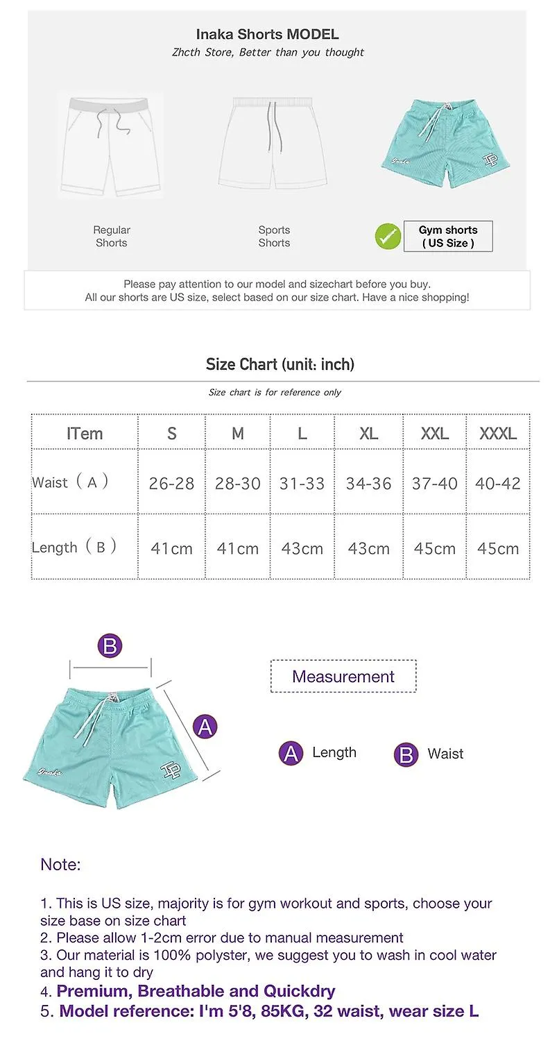 Inaka Power Shorts Hombres Mujeres Classic GYM Workout Mesh Shorts Una Capa Inaka Shorts Diseño de Moda