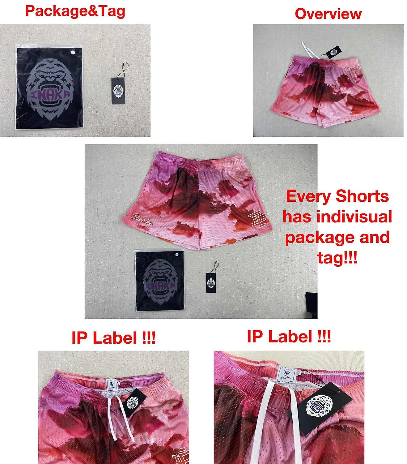 Inaka Power Shorts Hombres Mujeres Classic GYM Workout Mesh Shorts Una Capa Inaka Shorts Diseño de Moda