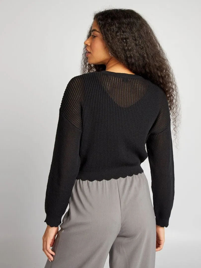 JERSEY CORTO CON CALADOS  NEGRO