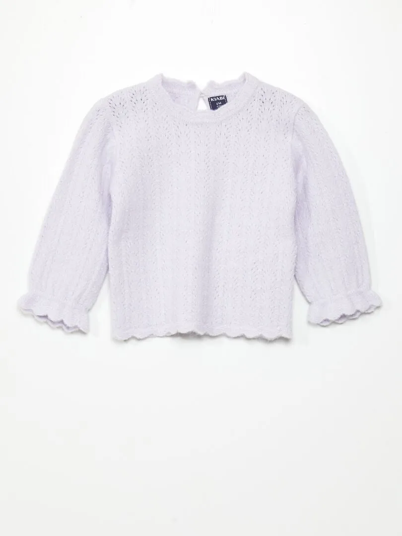 JERSEY DE CUELLO REDONDO CON VOLANTES EN LOS ACABADOS  PURPURA