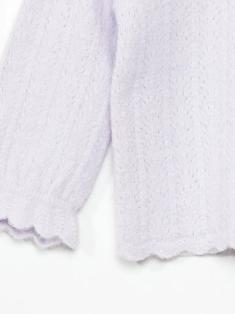 JERSEY DE CUELLO REDONDO CON VOLANTES EN LOS ACABADOS  PURPURA