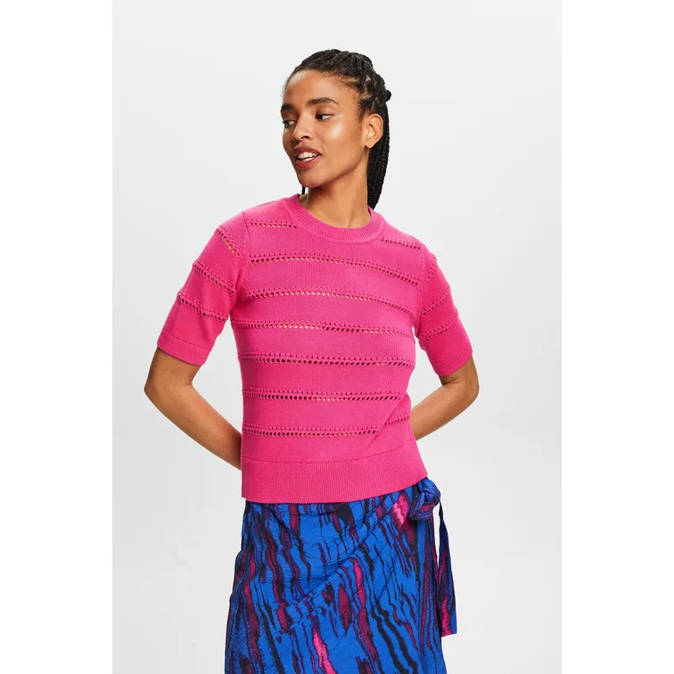 JERSEY DE DISEÑO CALADO Y MANGA CORTA MUJER ESPRIT