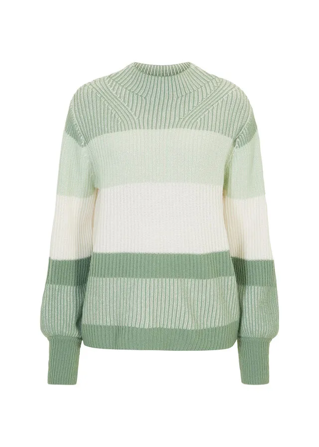 JERSEY DE LANA CON CONTENIDO GOOD CASHMERE STANDARD® VERDE PINOBEIGE NATURAL DE RAYAS