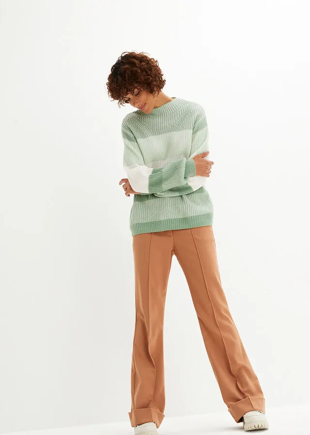 JERSEY DE LANA CON CONTENIDO GOOD CASHMERE STANDARD® VERDE PINOBEIGE NATURAL DE RAYAS