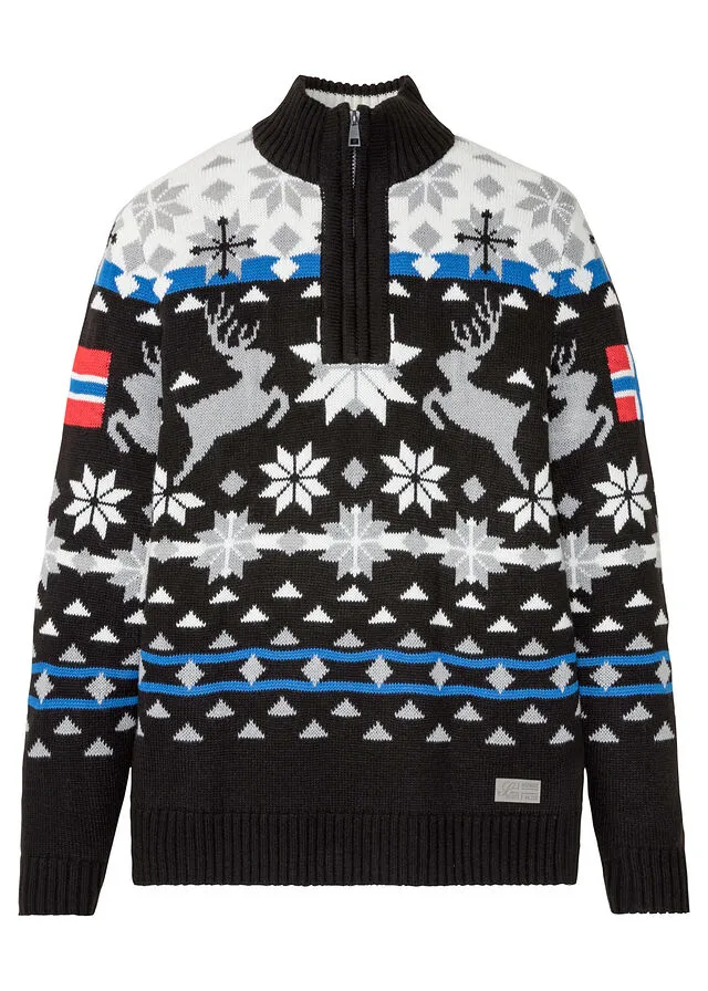 JERSEY ESTILO TROYER NEGROBLANCO LANA CON ESTAMPADO INVERNAL