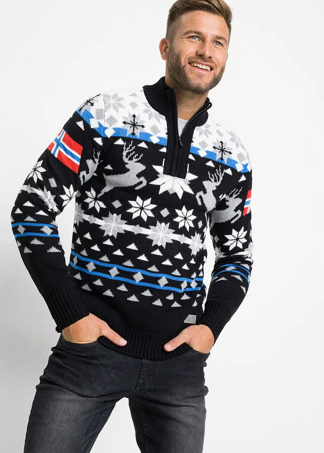 JERSEY ESTILO TROYER NEGROBLANCO LANA CON ESTAMPADO INVERNAL
