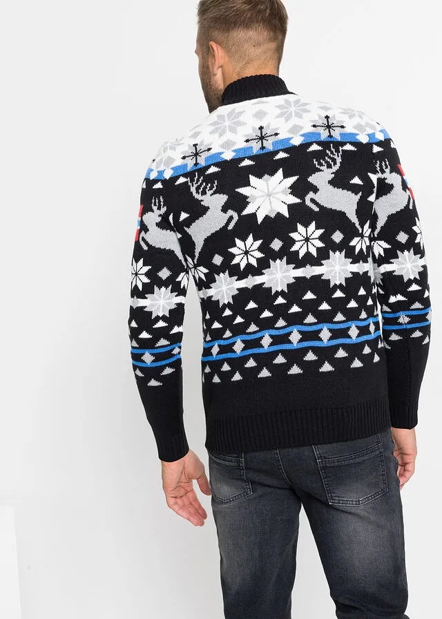 JERSEY ESTILO TROYER NEGROBLANCO LANA CON ESTAMPADO INVERNAL