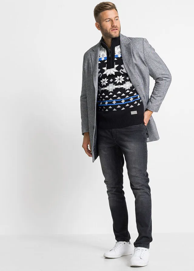 JERSEY ESTILO TROYER NEGROBLANCO LANA CON ESTAMPADO INVERNAL