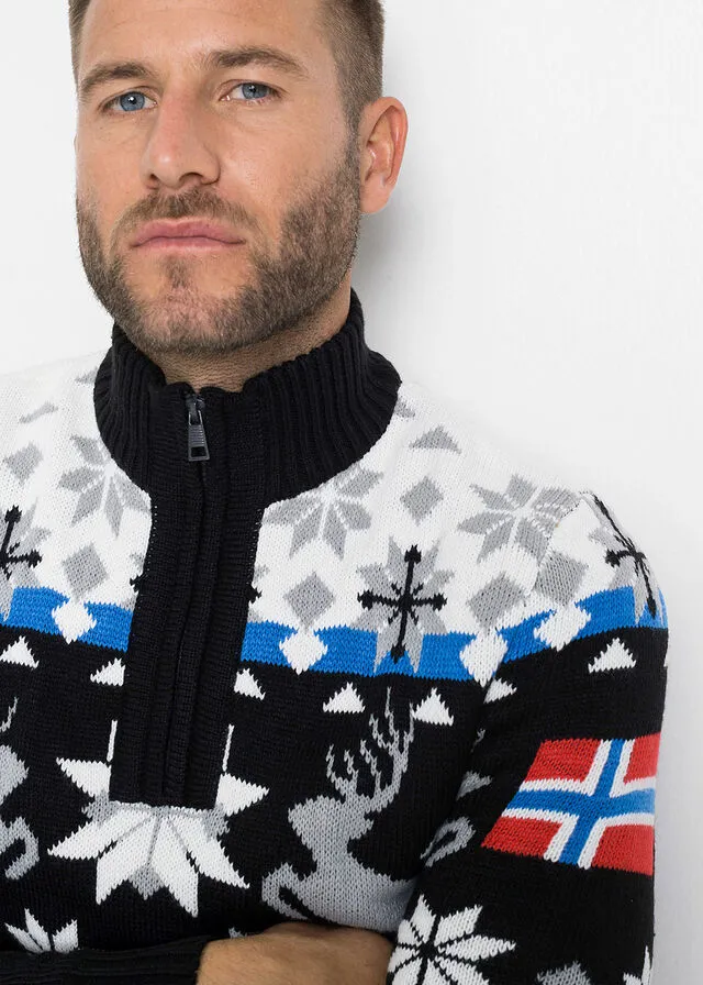 JERSEY ESTILO TROYER NEGROBLANCO LANA CON ESTAMPADO INVERNAL