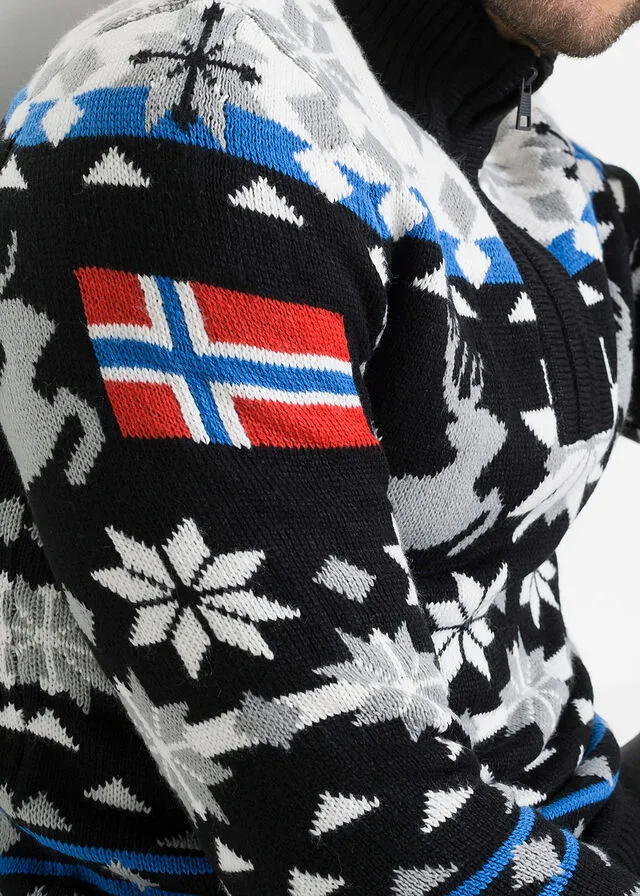 JERSEY ESTILO TROYER NEGROBLANCO LANA CON ESTAMPADO INVERNAL