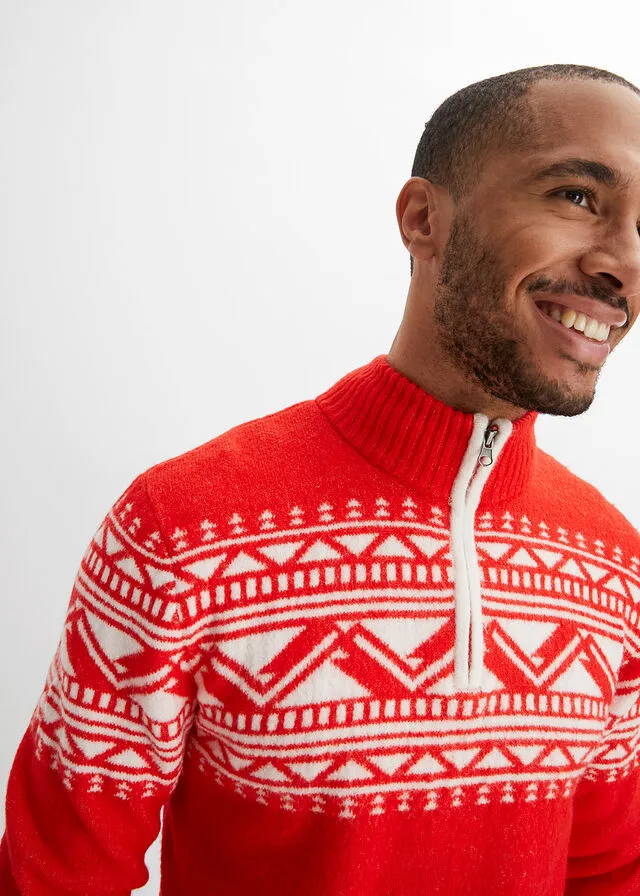 JERSEY ESTILO TROYER ROJOBLANCO LANA CON PATRóN NóRDICO