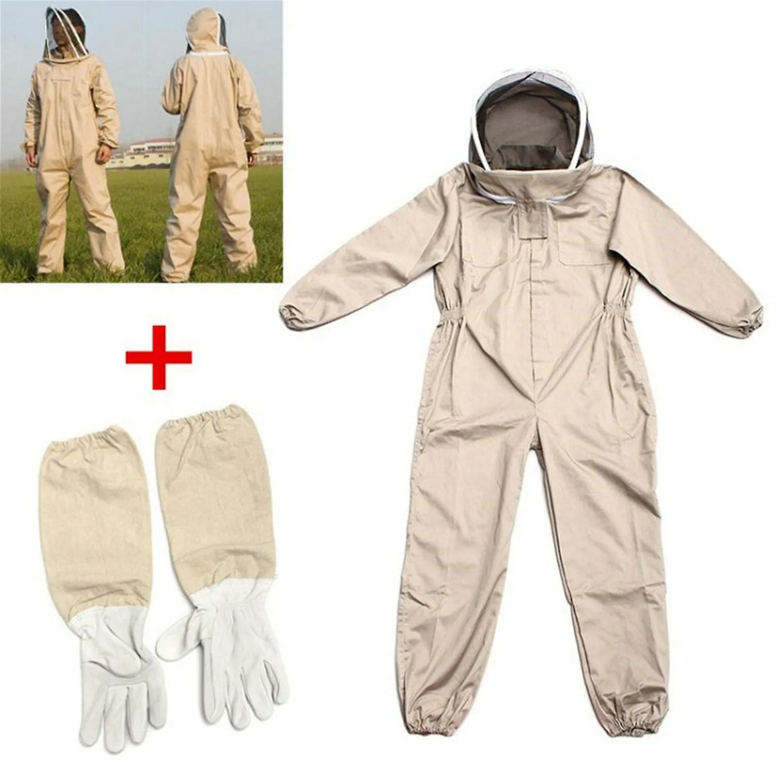 L Traje de apicultor para apicultores, traje protector de cuerpo completo Traje de abeja ventilado con elástico, guantes de cuer