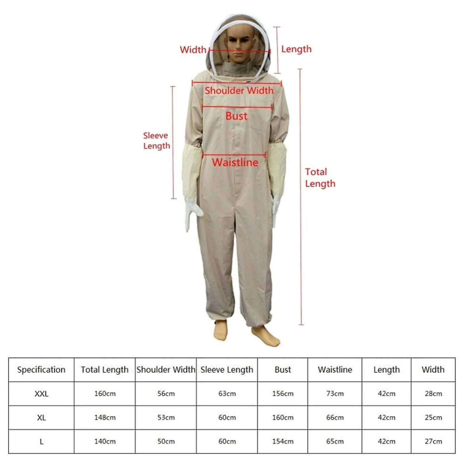 L Traje de apicultor para apicultores, traje protector de cuerpo completo Traje de abeja ventilado con elástico, guantes de cuer
