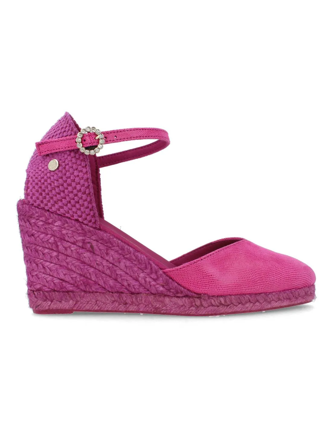 LA VALETA  CUñA DE PIEL LETICIA FUCSIA