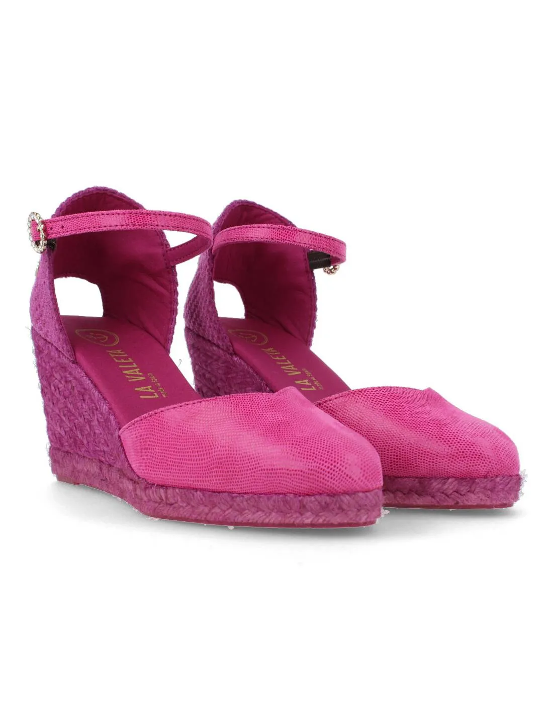 LA VALETA  CUñA DE PIEL LETICIA FUCSIA