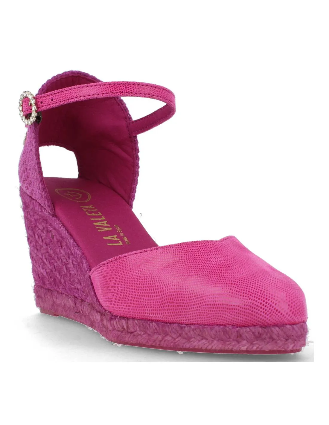 LA VALETA  CUñA DE PIEL LETICIA FUCSIA