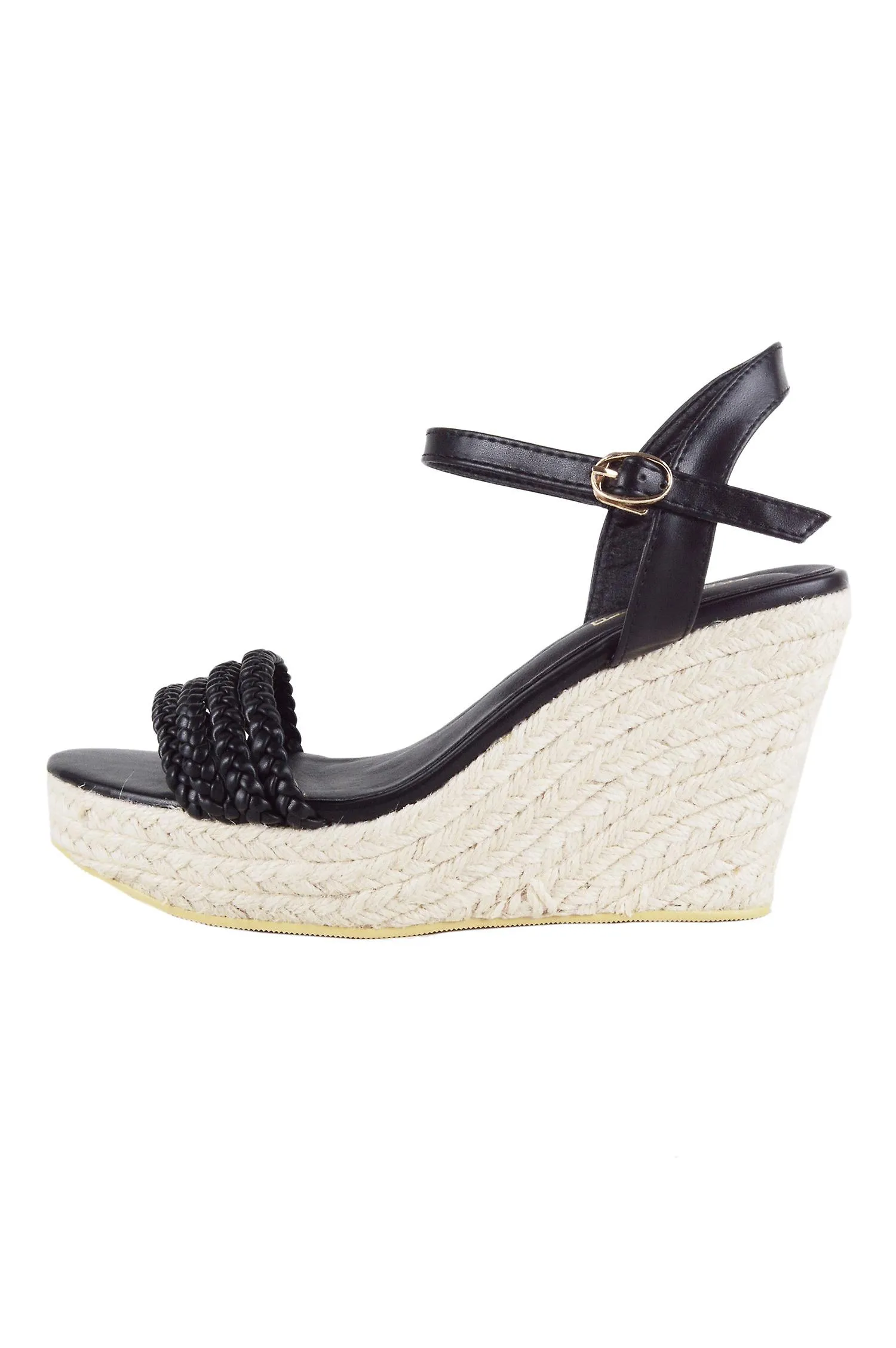 LMS negro sandalia trenzada de cuña con suela de cuerda