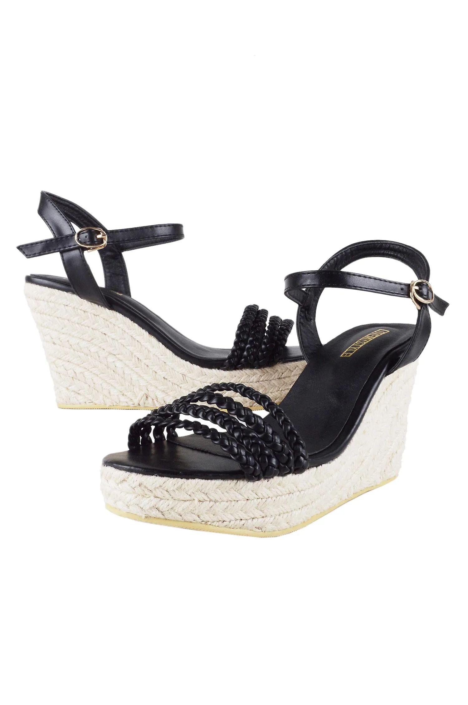 LMS negro sandalia trenzada de cuña con suela de cuerda