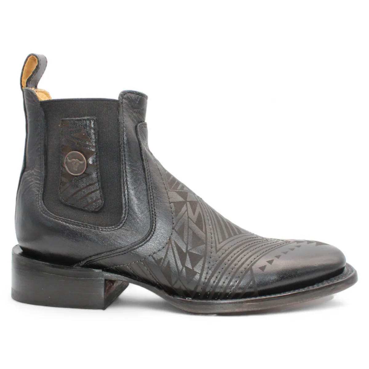 MEN'S LANGER ENGRAVING SQUARE TOE ANKLE BOOTS  BLACK