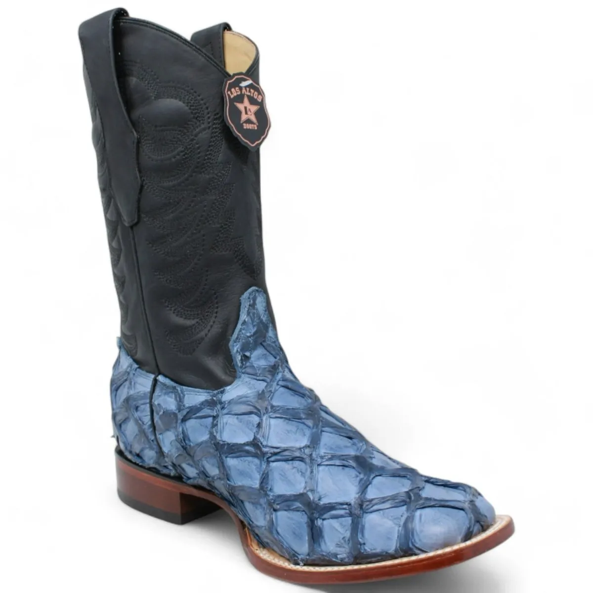 MEN'S LOS ALTOS GENUINE MONSTER FISH LEATHER SQUARE TOE BOOTS  BLUE