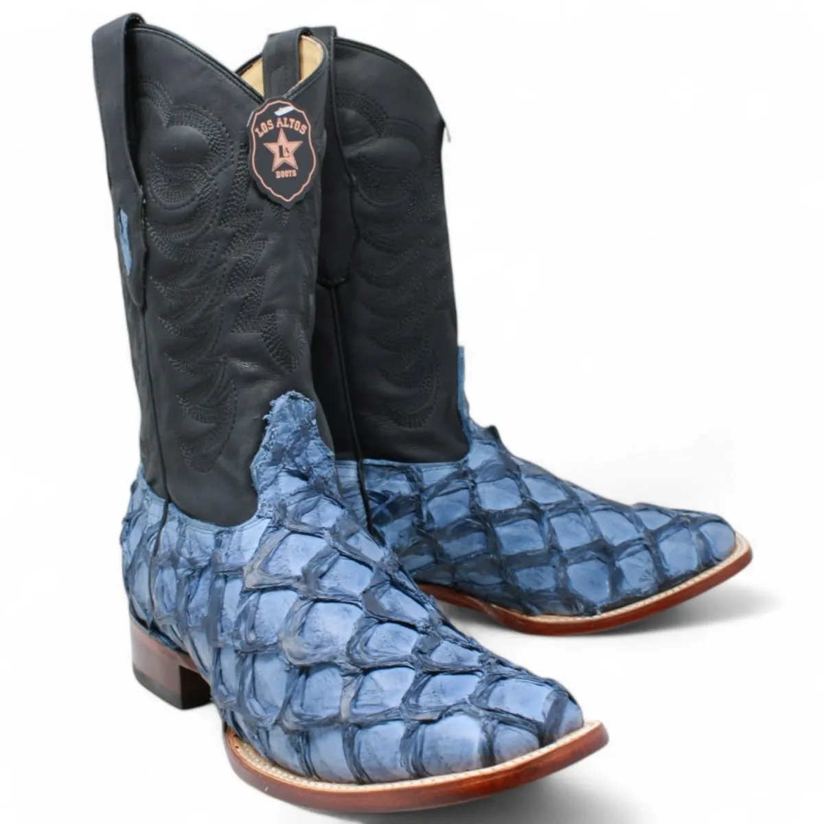 MEN'S LOS ALTOS GENUINE MONSTER FISH LEATHER SQUARE TOE BOOTS  BLUE
