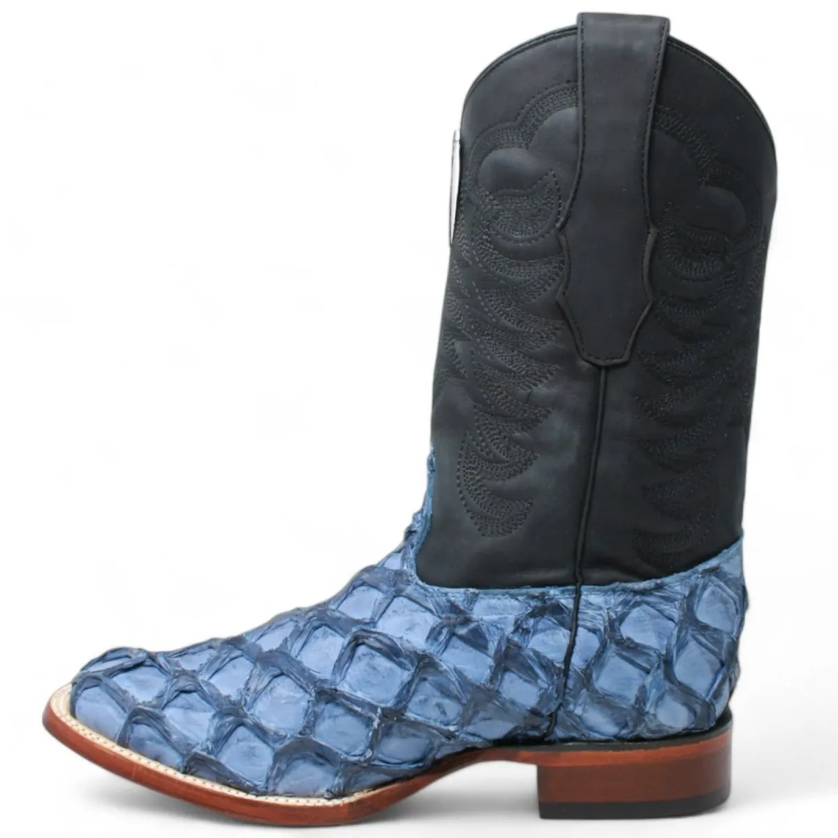 MEN'S LOS ALTOS GENUINE MONSTER FISH LEATHER SQUARE TOE BOOTS  BLUE