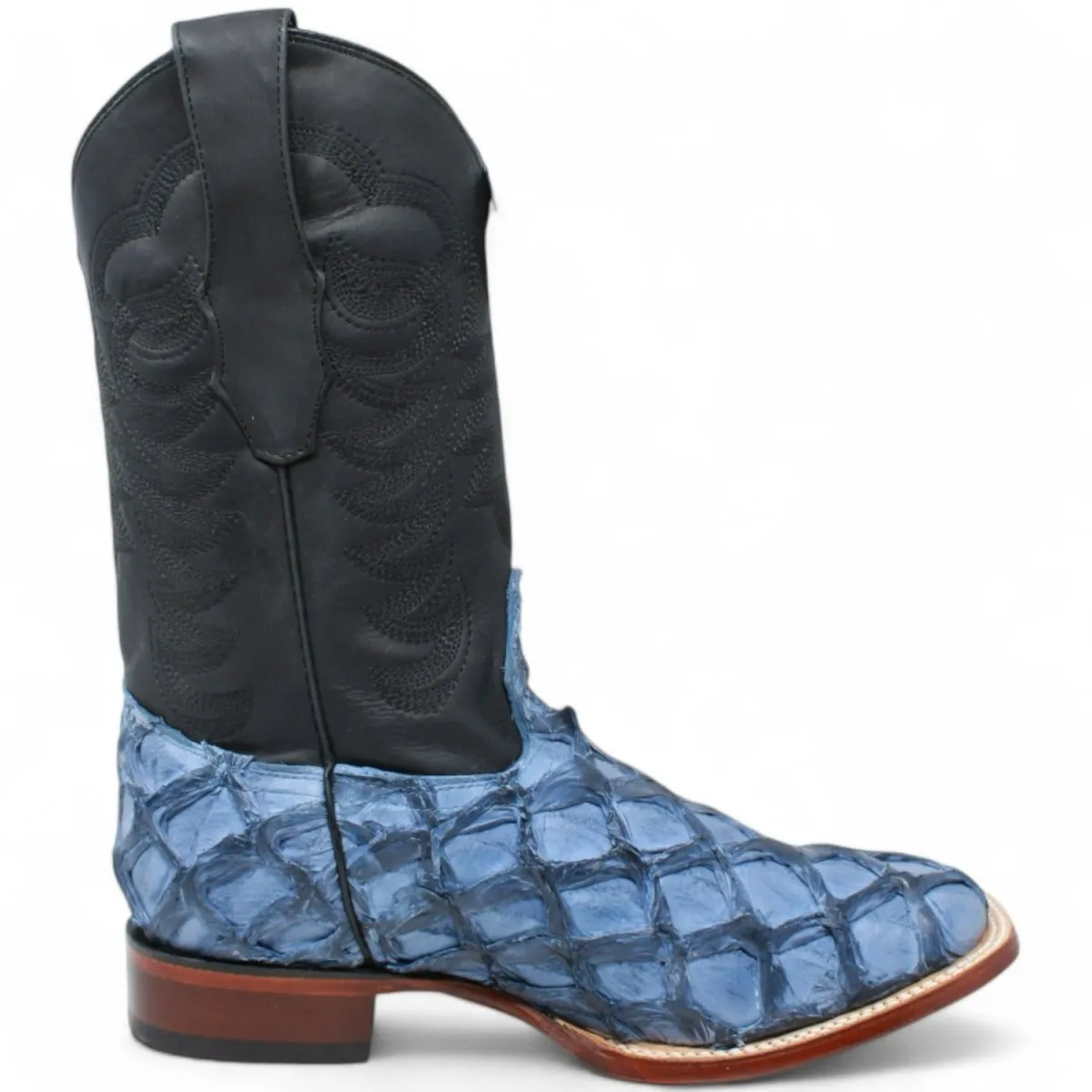 MEN'S LOS ALTOS GENUINE MONSTER FISH LEATHER SQUARE TOE BOOTS  BLUE