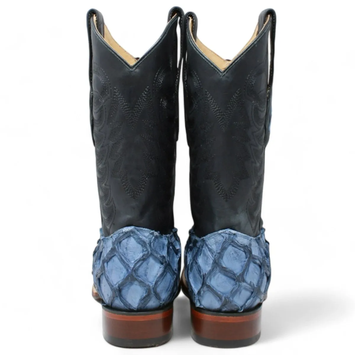 MEN'S LOS ALTOS GENUINE MONSTER FISH LEATHER SQUARE TOE BOOTS  BLUE
