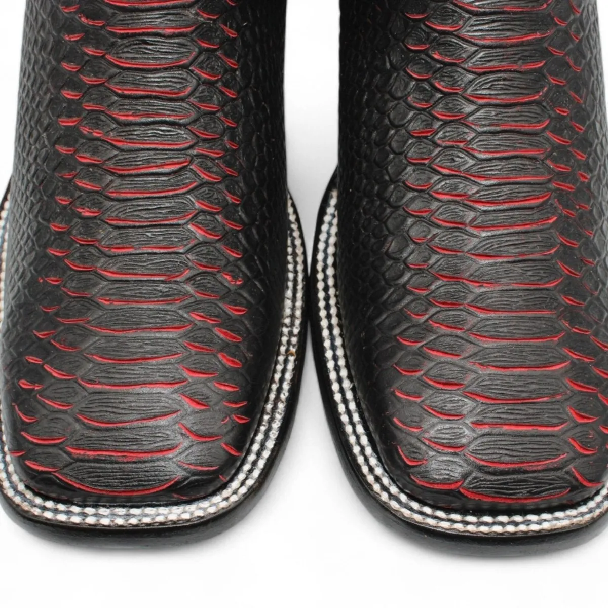 MEN'S PYTHON PRINT SQUARE TOE BOOTS  BLACK CHERRY
