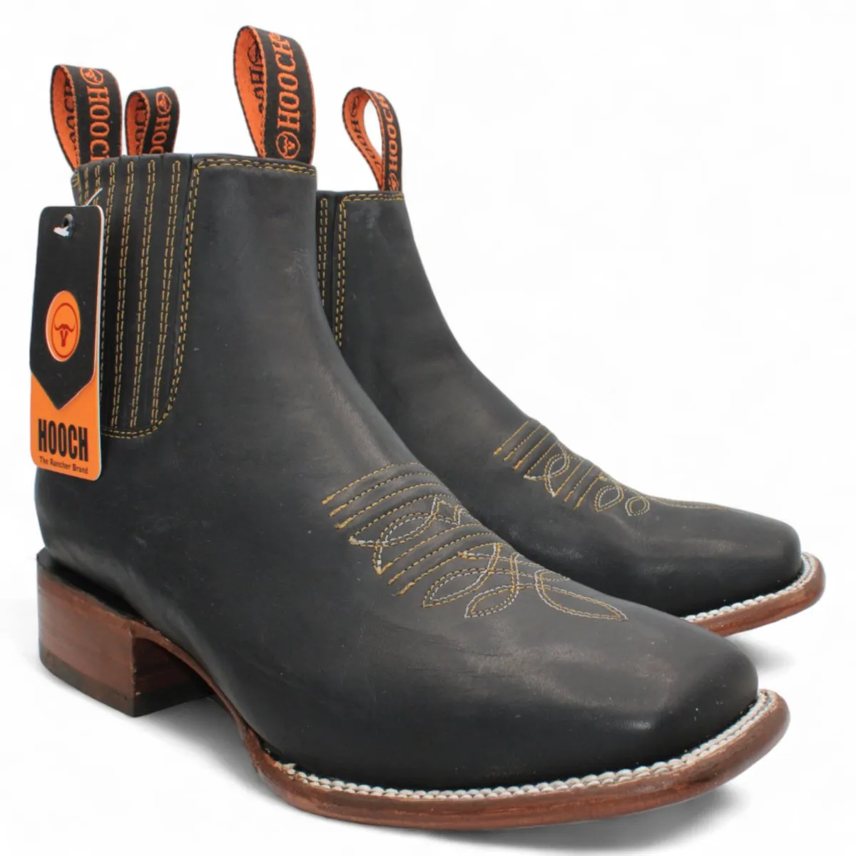 MEN'S SQUARE TOE ANKLE BOOTS  BLACK