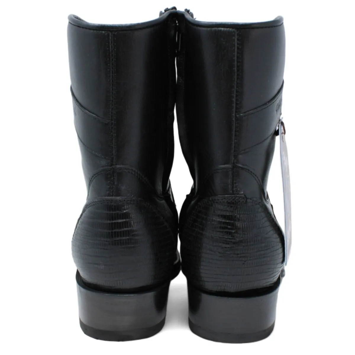 MEN'S WILD WEST GENUINE LIZARD & DEER EUROPEAN SQUARE TOE SHORT BOOTS  BLACK