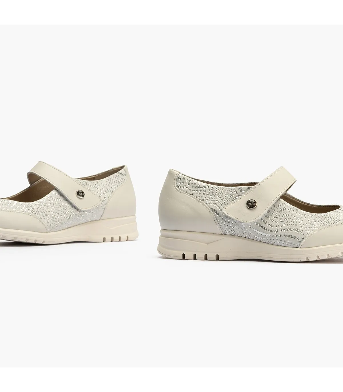 Merceditas de mujer en piel con velcro y suela de goma BLAN