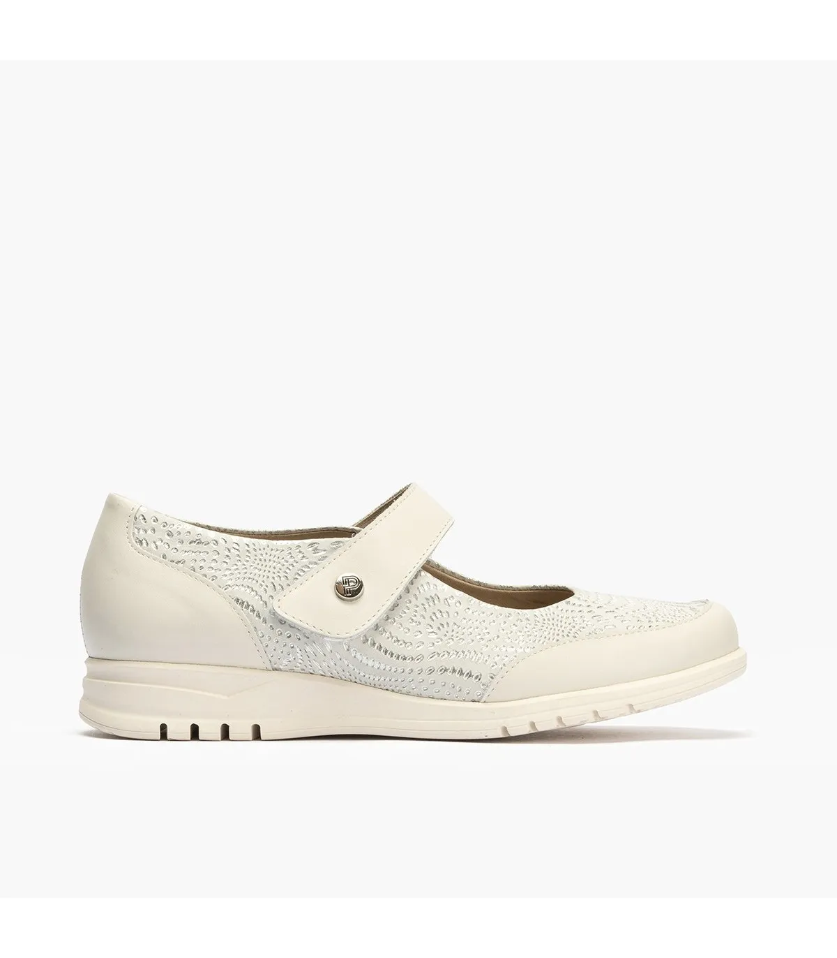 Merceditas de mujer en piel con velcro y suela de goma BLAN
